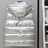 economico Gilet Puffer da Uomo-Per uomo Gilet imbottito Gilet Vacanza Quotidiano Data Moda Casual Autunno &amp; Inverno Tasca Nylon Caldo Confortevole Tinta unica Cerniera Con Cappuccio Vestibilità regolare Argento Nero Rosso Argento