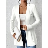 billige Blazere og dresser-Dame Blazer Bekvem Pustende Knapper OL-stil Fritid عادي Kontor Gate Avslappet Dagligdagstøy Enkeltkneppet Normal V-hals Normal Langermet Yttertøy Svart Hvit Rød Vår Høst