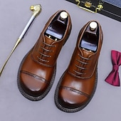 tanie Klasyczne Buty Eleganckie-Męskie skórzane półbuty wizytowe typu oxford z noskiem typu cap toe – pierwsza warstwa skóry bydlęcej, formalne, sznurowane, klasyczne buty biznesowe do biura, na wesela i do profesjonalnego stroju