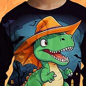 billiga Pojkes Halloween kostymer-Halloween Pojkar 3D Tecknat Dinosaurie T-shirt Långärmad Vår Höst Mode Grundläggande Barn 4-12 år Rund hals Utomhus Ledigt Dagligen Normal