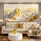 Duże złote góry na płótnie, oryginalna złota sztuka ścienna, tekstura 3D, impasto, abstrakcyjny, naturalny krajobraz, wystrój boho, salon, wystrój domu tanie Pejzaże-Duże złote góry na płótnie, oryginalna złota sztuka ścienna, tekstura 3D, impasto, abstrakcyjny, naturalny krajobraz, wystrój boho, salon, wystrój domu