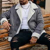 preiswerte Herrenjacken &amp; Herrenmäntel-Herren Winterjacke Fleecejacke Sherpa-Jacke Urlaub Täglich Winddicht Warm Tasche Herbst Winter Einfach Mode Klassisch Revers Regulär Kunstleder Grau Jacken