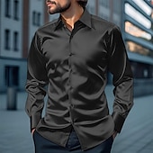 cheap Men's Satin Shirts-Men's Shirt Silk Like Satin Shirt Dress Shirt Casual Shirt Button Up Shirt Plain Streetwear Wedding Yellow Red Navy Blue Gray Long Sleeve Lapel Spring &amp;  Fall All Seasons Clothing Apparel
