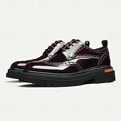 billige Klassiske Pensko-Herresko i ekte skinn med vingetupp og brogues, klassisk brunt formelt fottøy for kontor, banketter og bryllup