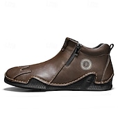 halpa Nilkkurit-Miesten ruskeat nahkaiset vetoketjulliset slip-on-kengät ainutlaatuisella pyöreällä kärjellä ja joustavalla pohjalla – retrohenkiset vapaa-ajan kengät matkoille, töihin ja jokapäiväiseen mukavuuteen.