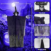 abordables Halloween intérieur-1 pièce 120 cm Halloween suspension lumineuse crâne lumière décorative, détection humaine, cinq effets sonores d&#039;horreur, ambiance de fête intérieure et extérieure lumière décorative, boîte à piles