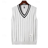 preiswerte Herren Pullover Weste-Herren Pullunder Kleid Pullover Pullover Weste Strickpullover Gerippt Stricken Normale Oberteile Gestrickt Einfach V Ausschnitt Mode Lässig Urlaub Alltagskleidung Bekleidung Herbst Winter Schwarz Weiß