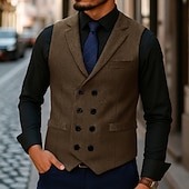 billige Herrevest-Herre سترة Veste Feriereise Daglig Bryllupsfest Stevnemøte Årgang Mote Vår Høst Lomme Knapper Polyester Tweed Bekvem عادي Fiskebein Dobbeltkneppet Hakkjakkeslag Normal Burgunder kaffe Grå Vest