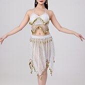 abordables Tenues de danse du ventre-Danse du Ventre Jupes Jeton en cuivre Couleur unie Épissage Femmes Performance Entraînement Sans manches Haut Polyester