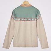 tanie Styl etniczny-Męskie Plemienny Podkoszulek Koszula Henley Długi rękaw Druk 3D Designerskie Retro / vintage Ulica Codzienny Lato Wiosna Jesień Błękit jeziora Granatowy Brązowy Zielony Szary Henley Koszulka Henley