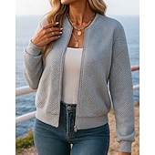 Недорогие Куртки для бега-Жен. Однотонный Пальто для отдыха на природе Куртка на молнии Осень Длинный рукав Одежда для спорта и отдыха Мода На открытом воздухе Путешествия Черный Белый Зеленый Спортивная одежда