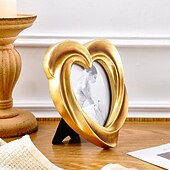 cheap Picture Frames-Gold Cream Heart-Shaped Embossed Resin Photo Frame – Warm Home Décor for Family Photos &amp; Photography Props