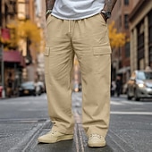 economico retrò-Per uomo Pantaloni di Lino Pantaloni Pantaloni Larghi Coulisse Elastico in vita Gamba Dritta Semplice Comodità Traspirante Lunghezza intera All&#039;aperto Casuale Quotidiano Vacanza Moda Nero Bianco