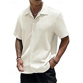 economico camicia da uomo con bottoni-Per uomo Camicia Camicia Estiva Camicia casual Camicia da Spiaggia Camicia con Bottoni Marrone Scuro Nero Bianco Verde chiaro Rosa Manica Corta Semplice Bavero Vacanza Camicia hawaiana Abbigliamento