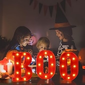billige Dekorative lys-Halloween-dekorasjoner innendørs - 3 LED-telt med lysende bokstaver, svart boo-skilt, halloween-bokstavlys til hjemmet, innendørs kjøkken, peis, festbord, dekorutstyr