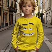 billiga Pojkens 3D-djur-Pojkar tecknat roligt leende ansikte t-shirt långärmad 3D-tryck höst vintermode grundläggande barn 4-12 år rund hals utomhus casual daglig normal passform