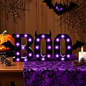 billige Dekorative lys-Halloween-dekorasjoner innendørs - 3 LED-telt med lysende bokstaver, svart boo-skilt, halloween-bokstavlys til hjemmet, innendørs kjøkken, peis, festbord, dekorutstyr