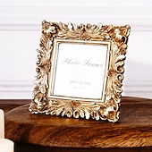 abordables Cadres photo-Cadre photo vintage en résine à motif chrysanthème – doré &amp;Cadre décoratif carré argenté pour une présentation chaleureuse sur une table, idéal pour la décoration de photos à la maison et les