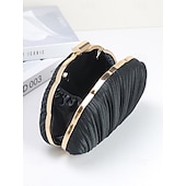 economico Matrimonio ACC-pochette da sera in raso plissettato a conchiglia da donna, color champagne metallizzato con montatura e catena dorate: glamour vintage per matrimoni, cocktail party, balli di fine anno e serate fuori