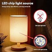 olcso Lámpák és lámpaernyők-asztali lámpa kis éjjeli lámpa éjjeliszekrény lámpa natúr kerek fa talppal &amp;vászon anyagból készült ernyő, USB-s éjszakai fény hálószobába, nappaliba, gyerekszobába