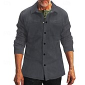 economico camicia da uomo con bottoni-Per uomo Camicia Camicia casual Camicia da Spiaggia Camicia di Velluto a Coste Camicia con Bottoni Nero Verde militare Grigio Manica Lunga Semplice Bavero Vacanza Camicia hawaiana Tasca Abbigliamento