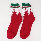 abordables calcetines caseros-Calcetines navideños para mujer, calcetines gruesos de lana coral, calcetines de felpa que no sueltan pelo con reno &amp;Diseño de Papá Noel, calcetines navideños cálidos y acogedores