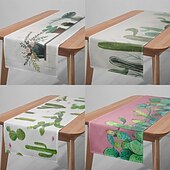 cheap Tablecloth-1pc Green Plant Table Runner, Digital Printed Rectangular Tablecloth for Dining Room, Wedding, Banquet, or Party Decoration