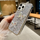 זול נרתיקים לאייפון-טלפון מגן עבור iPhone 16 15 14 Pro Max Plus 16e 13 Pro Max כיסוי אחורי בלינג גליטר מבריק עמיד בזעזועים פרפר צפוי
