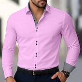 billiga Button Down-skjortor för män-Herr Skjorta Button Down skjorta Skrynkbeständig Bröllop Utomhus Vit Rosa Långärmad Nedvikt Sommar Vår Kläder
