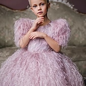 preiswerte Halloweenkostüme für Mädchen-Kinder Mädchen Partykleid Einfarbig Kurzarm Leistung Netz Prinzessin Süß Netzstoff Knöchellang Etui-Kleid Tüllkleid Sommer Frühling Herbst Kinder Schwarz Weiß Rosa