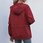 baratos jaqueta ativa-Mulheres Jaqueta casual Jaquetas de chuva impermeáveis Capas de chuva Prova-de-Água A Prova de Vento Zíper Bolsos Moda Ao ar livre Tecido Para Noite Final de semana Zíper Padrão Com Capuz Normal