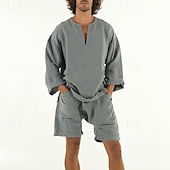 abordables Ensembles t-shirts-Homme Ensembles T-shirt Tenues 2 pièces Ensemble Short manche longue Col en V Été Printemps Uni Mode Occasionnel 2 pièces Poche Avant Vacances Tenue quotidienne Sortir Jaune Bleu Vert T-shirt haut de