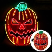 olcso Halloween kellékvilágítás-1 db 28 * 21 cm-es halloweeni led hidegfényű tökfej horror led világító maszk beltéri és kültéri csapattánc tökfej dekoratív kellék AA elemdoboz