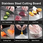 お買い得  キッチン用品＆小物-ステンレススチール製のまな板 - 両面デザイン、キッチンやレストランでの使用に適した食品グレードの金属製まな板