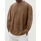 preiswerte Basic-T-Shirts-Herren T-Shirt Langarmshirt Langarm Rundhalsausschnitt Herbst Winter Retro Einfarbig Mode Designer Nostalgisch Mode Jahrgang Urlaub Straße Ausgehen Schwarz Himmelblau Olive Top T-Shirt für Herren
