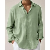 economico camicia da uomo con bottoni-Per uomo Camicia Camicia Estiva Camicia casual Camicia da Spiaggia Camicia con Bottoni Giallo Rosso Verde Manica Lunga Semplice Bavero Vacanza Camicia hawaiana Abbigliamento Poliestere Moda Casual