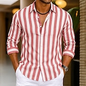 economico Casual da lavoro-Per uomo Camicia Camicia di lino Camicia Estiva Camicia da Spiaggia Camicia in cotone e lino Camicie a righe A righe Vacanza Casuale Giallo Rosa Blu Verde Manica Lunga Collo ripiegato Estate Primavera