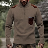 preiswerte Herrenpullover-Herren Pullover Pullover mit Viertelreißverschluss Strickpullover Gerippt Stricken Normale Oberteile Spleißen Gestrickt Farbblock Stehkragen Mode Lässig Urlaub Alltagskleidung Bekleidung Herbst Winter