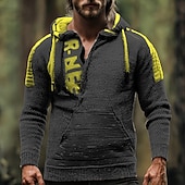 preiswerte Herrenpullover-Herren Pullover Pullover mit Viertelreißverschluss Strickpullover Gerippt Stricken Normale Oberteile Gestrickt Buchstabe Mit Kapuze Mode Basic Urlaub Alltagskleidung Bekleidung Herbst Winter Gelb Rote