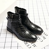 levne Dámské boty-Pánské černé kozačky s krokodýlím vzorem a bočním zipem, punkové boty z umělé kůže na večerní zábavu a koncerty