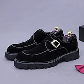 abordables Chaussures de Costume Classiques-Chaussures à boucle en cuir suédé marron pour homme - Chaussures classiques en cuir de vachette véritable de première couche pour le bureau et les occasions formelles