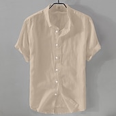 cheap Business Casual-Men&#039;s Shirt Linen Shirt Casual Shirt Cotton Shirt Plain Vacation Street Black White Pink Blue Short Sleeve Turndown Summer Clothing Apparel Button-Down