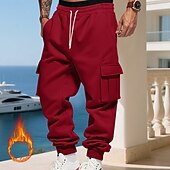 baratos Carga-Homens Calças Esportivas Calças de lã Corredor Calças de inverno Calça de moletom cargo Com Cordão Bolsos Cintura elástica Tecido Conforto Quente Esportes Diário Moda Casual Preto Branco