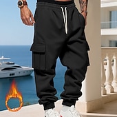 baratos Carga-Homens Calças Esportivas Calças de lã Corredor Calças de inverno Calça de moletom cargo Com Cordão Bolsos Cintura elástica Tecido Conforto Quente Esportes Diário Moda Casual Preto Branco