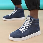 baratos Botas de cano curto-tênis masculino de cano alto em tecido marrom, calçado casual confortável com cadarço para escola, viagens e atividades ao ar livre