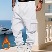 baratos Carga-Homens Calças Esportivas Calças de lã Corredor Calças de inverno Calça de moletom cargo Com Cordão Bolsos Cintura elástica Tecido Conforto Quente Esportes Diário Moda Casual Preto Branco