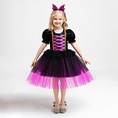 halpa Tyttöjen Halloween-asut-Lapset Tyttöjen Juhlamekko Yhtenäinen väri Lyhythihainen Erikoistilaisuus Halloween juhla Halloween Custom Makea Polyesteri Kesä Kevät Syksy lapset Purppura