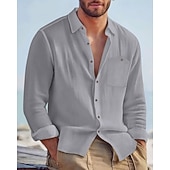economico Camicie di lino-Per uomo Camicia Camicia di lino Camicia casual Camicia con Bottoni Camicia di cotone Semplice Vacanza Camicia hawaiana Nero Bianco Giallo Blu marino Manica Lunga Bavero Primavera Autunno