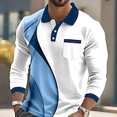 abordables Polo géométrique pour homme-Homme Géométrique Polo manche longue Polos Revers Occasionnel Vêtement décontracté de travaile Athleisure Tenue quotidienne Avec Poches Impression 3D Boutons Printemps Automne Bleu Clair Noir Blanche