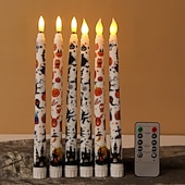 economico Luci di Halloween-Candele a LED senza fiamma con motivo colorato di Halloween, candelieri a batteria con telecomando a 11 tasti e timer, luci a fiamma tremolante 3D per cene, decorazioni per interni, regali (6 pezzi